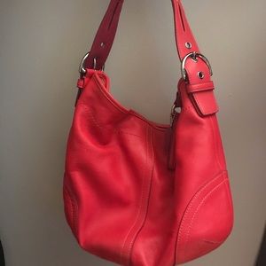 Coach hot pink leather hobo bag